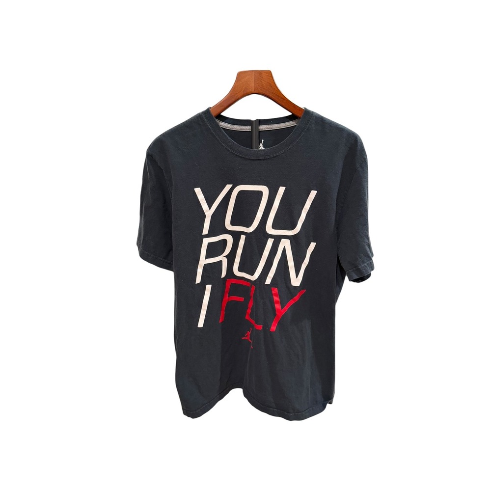 Jordan Brand Mens You Run I Fly Graphic T-Shirt Black Red White Size M